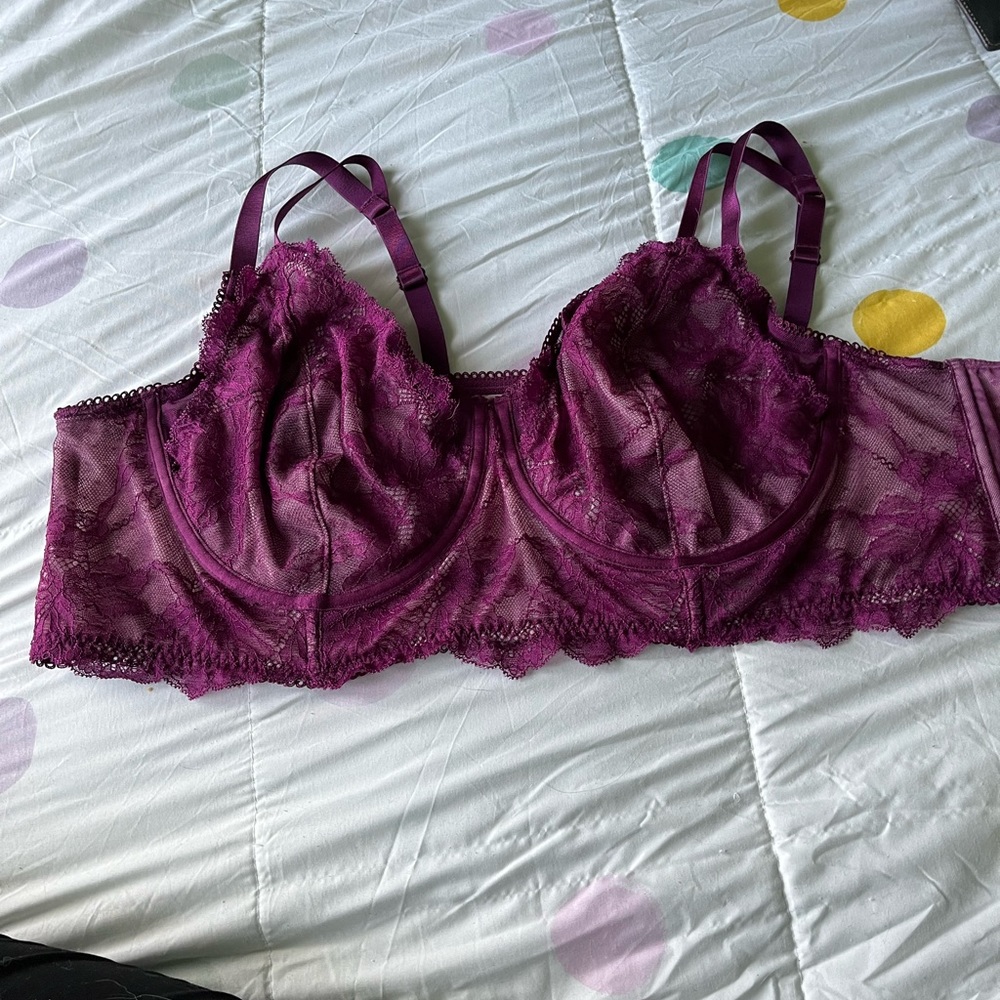 Torrid Curve Strappy Dotted Floral Purple Lace Longline Underwired Bra Sz 4 New